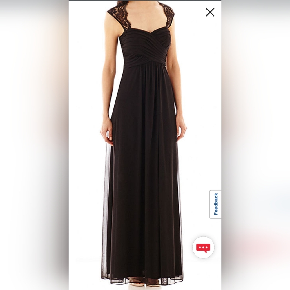 Scarlett size 16 black lace shoulder evening gown